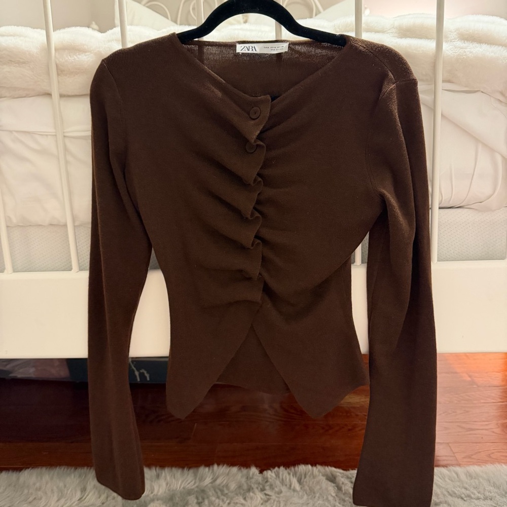 Zara Ruched Knit Top Brown - Picture 7 of 7
